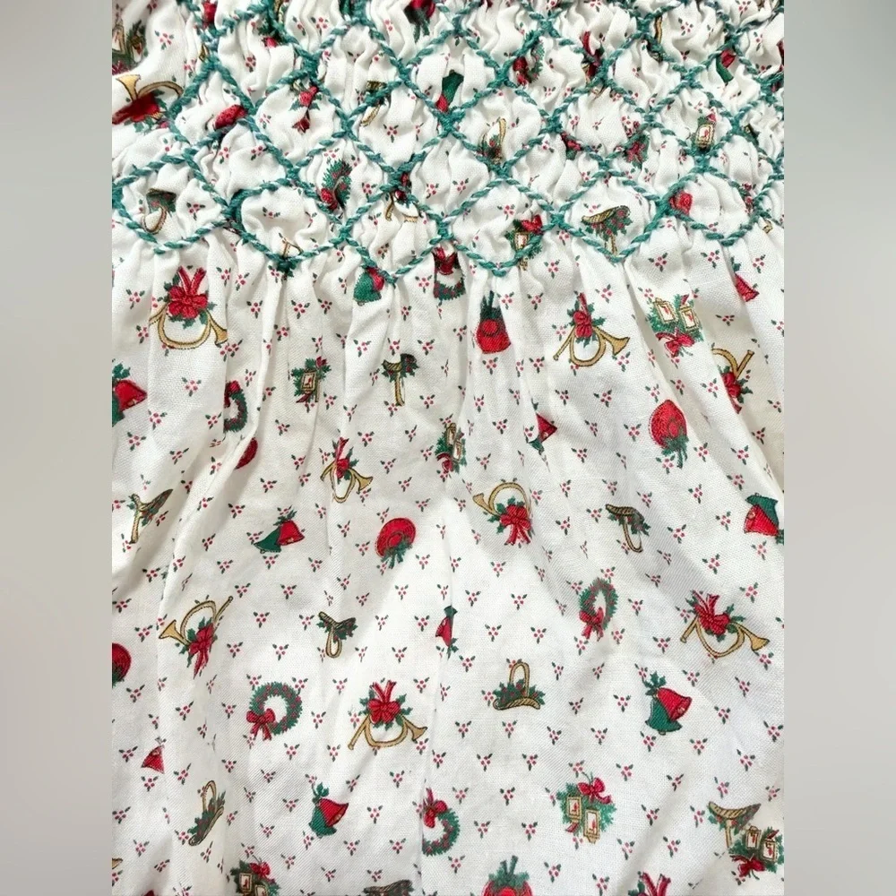 VTG Smocked Toddler Christmas Long Sleeve Dress
